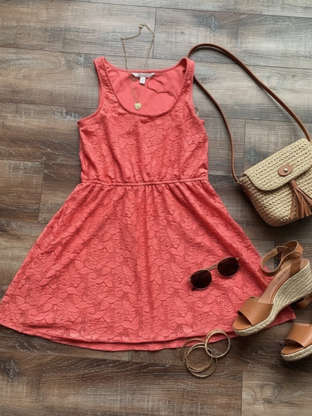 LC Lauren Conrad Coral Lace Sleeveless Fit & Flare Dress